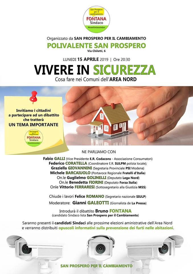 “Vivere in sicurezza” convegno promosso a San Prospero dal candidato Bruno Fontana